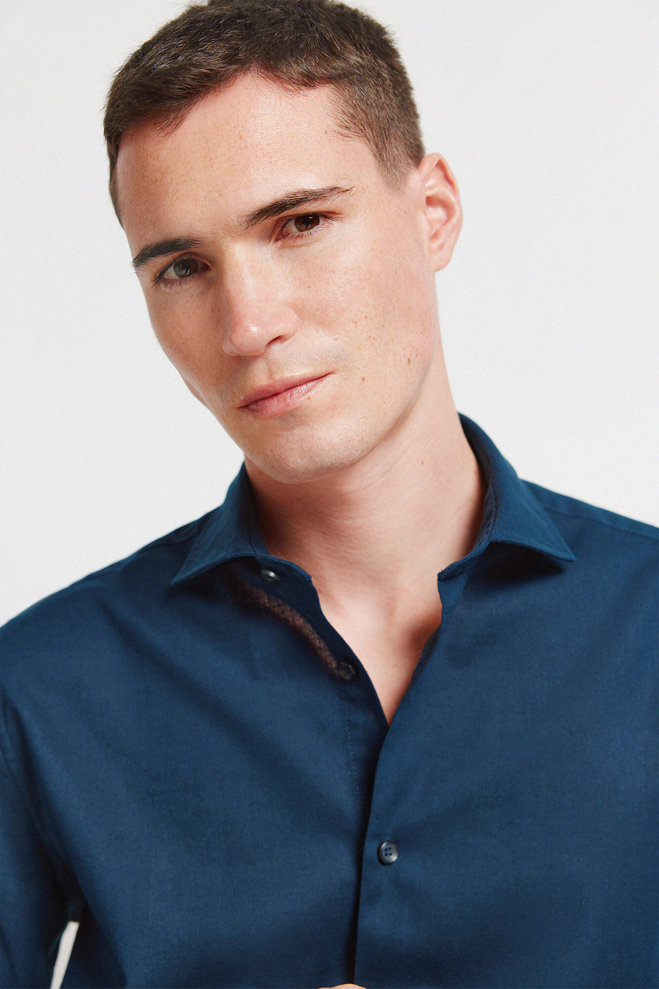 Springfield Camisa de vestir de lino azulado