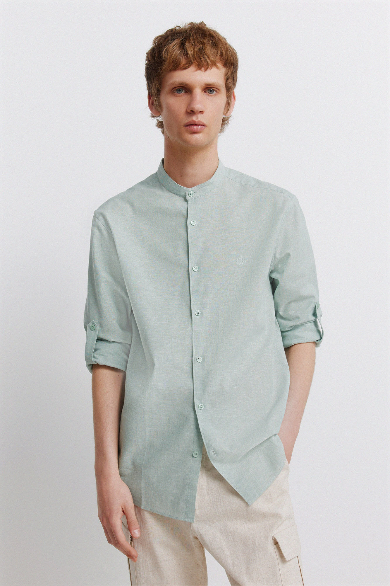 Springfield Camisa de lino cuello mao
