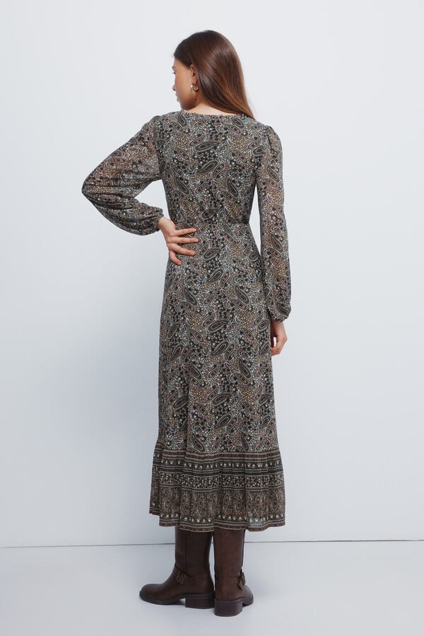 Springfield Vestido midi con borde de cachemira verde