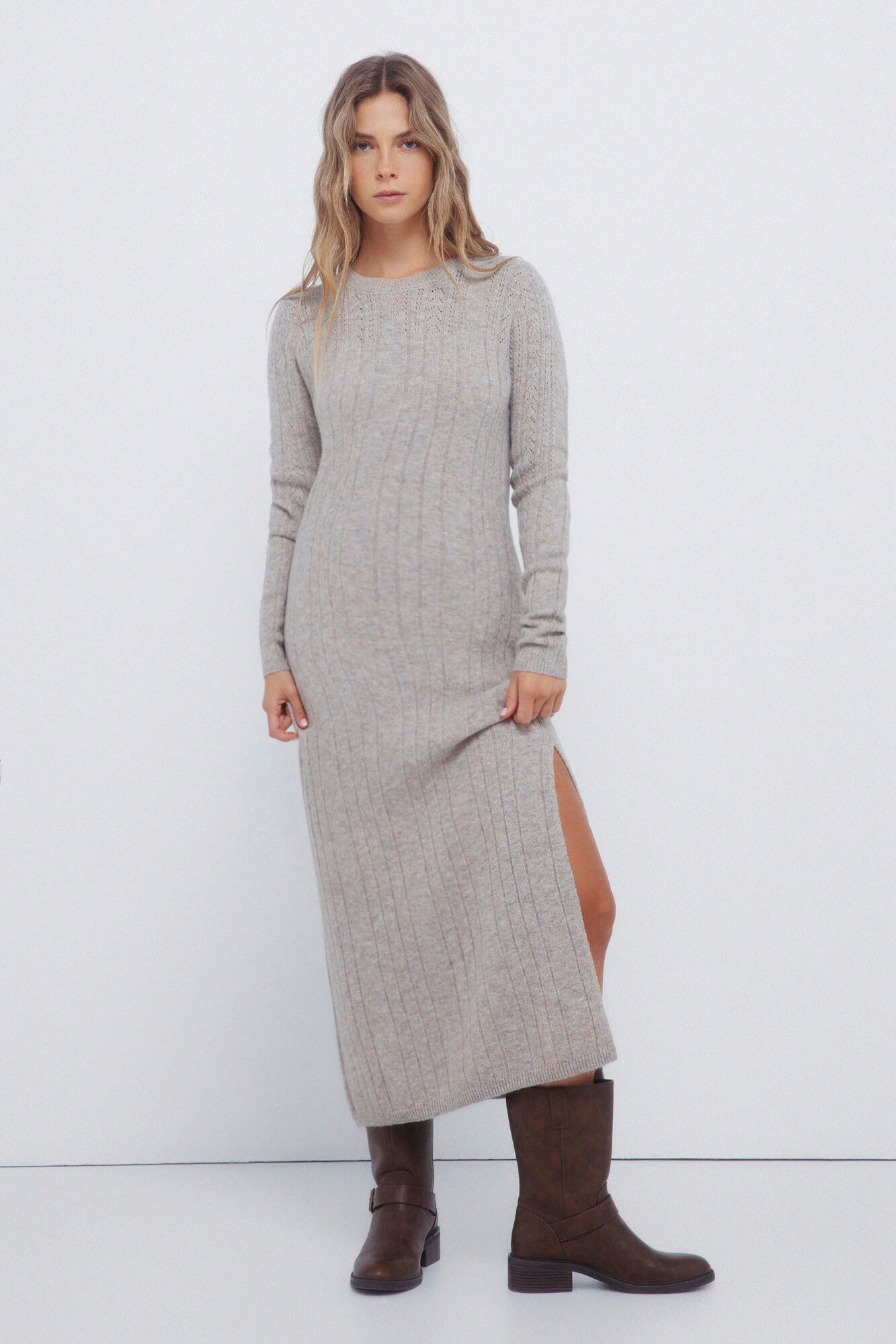 Springfield Vestido midi de tejido pointelle