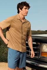 Springfield Camisa manga corta lino bolsillo beige