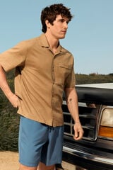Springfield Camisa manga corta lino bolsillo beige