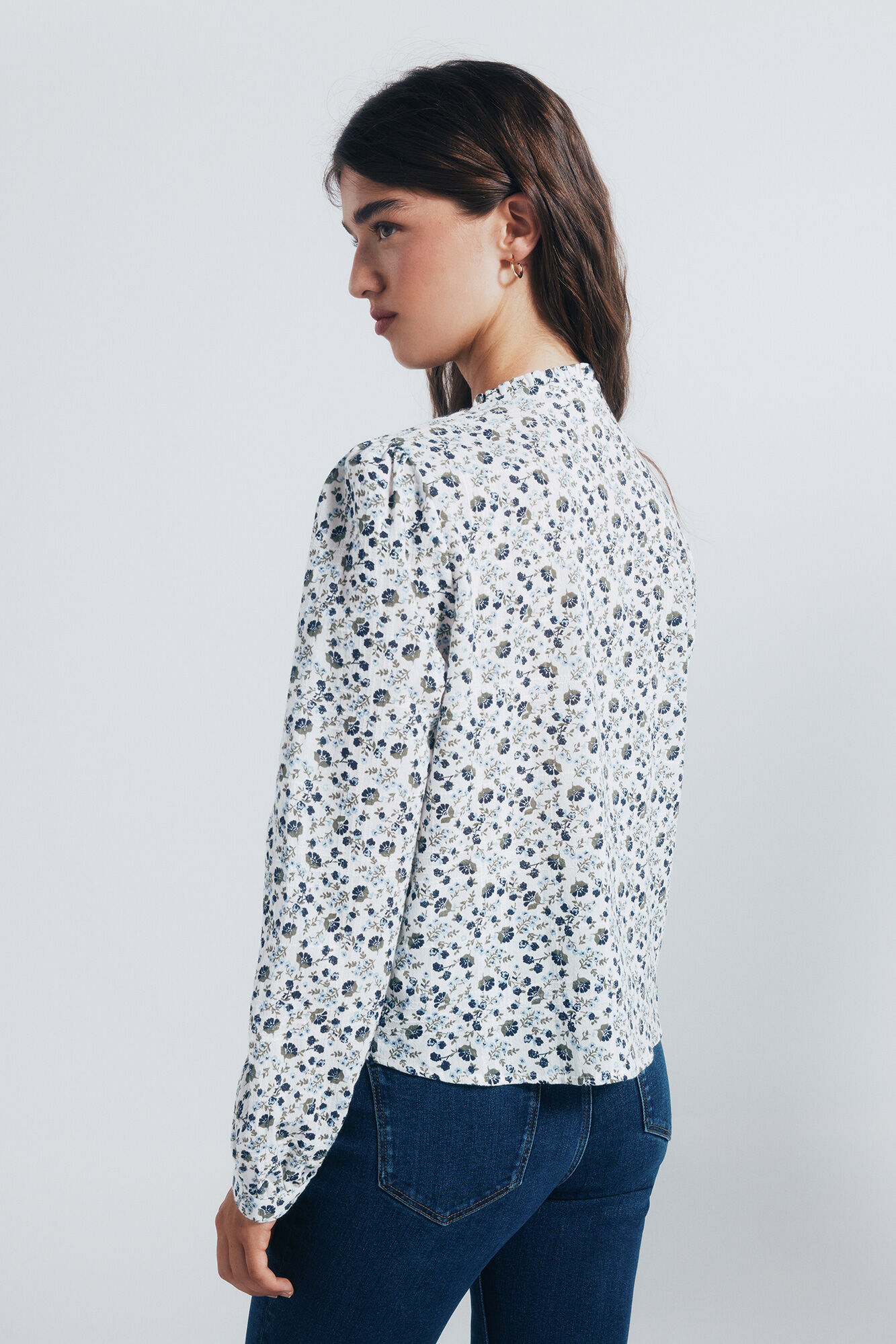 Springfield Blusa volantes fruncidos solapa azulado