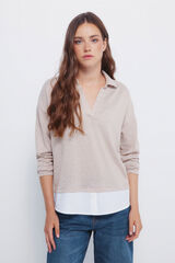 Springfield Polo de tejido de corte combinado caf&eacute;