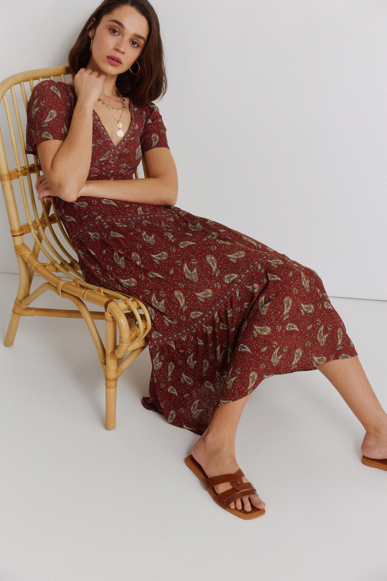 Springfield Vestido midi estampado cenefa coral