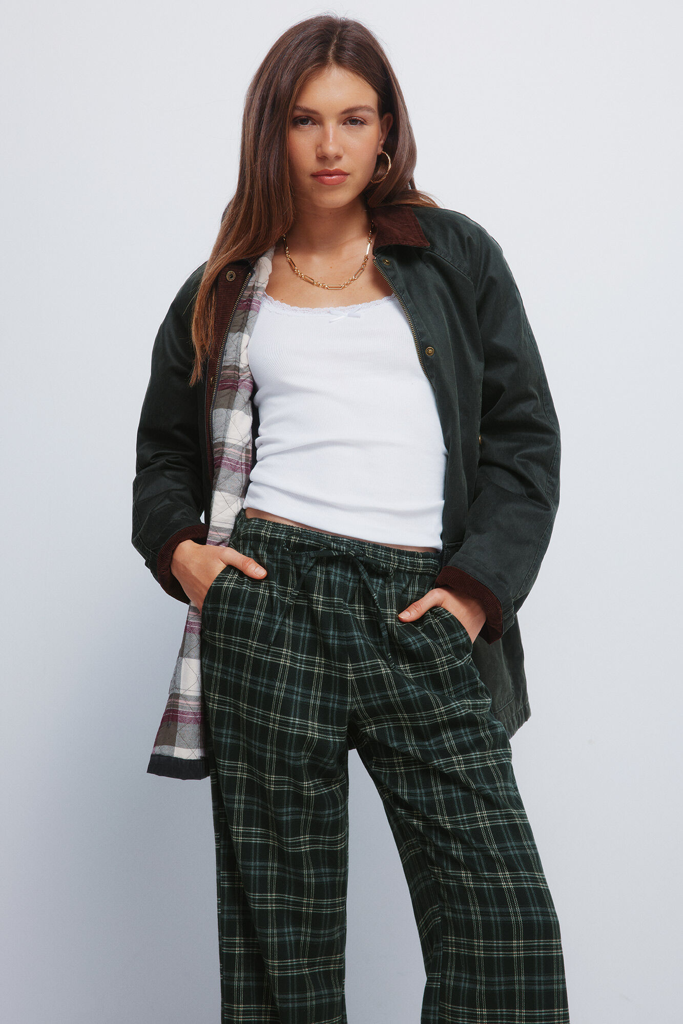 Springfield Pantalones jogger a cuadros verde