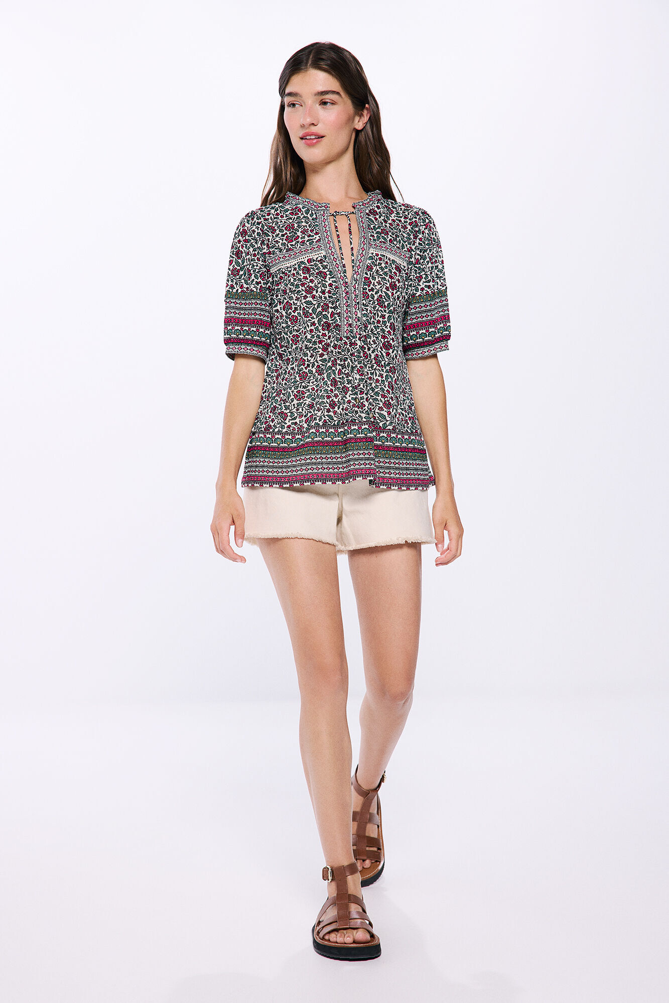 Springfield Blusa estampado mix beige