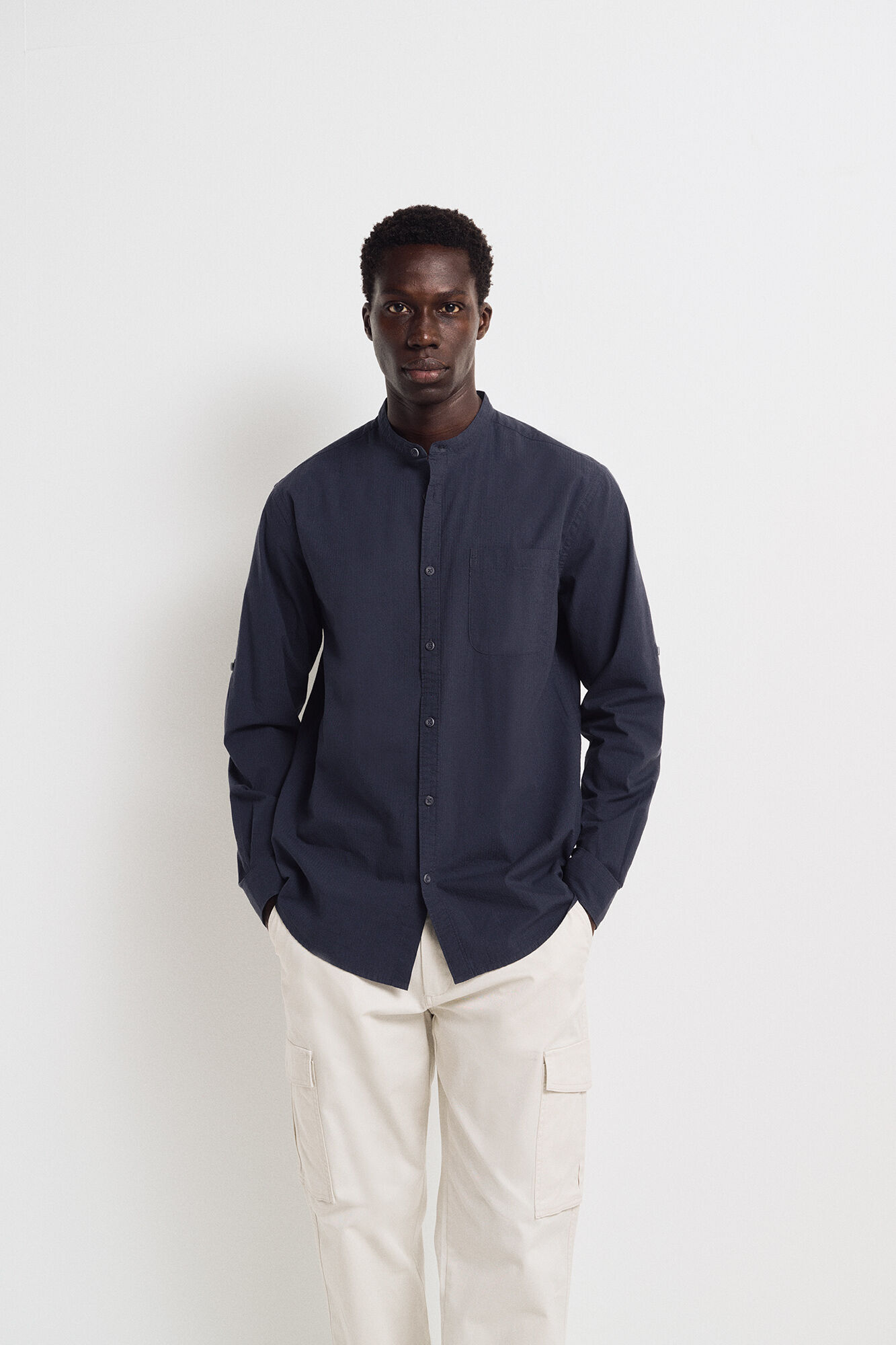 Springfield Camisa seersucker mao azul