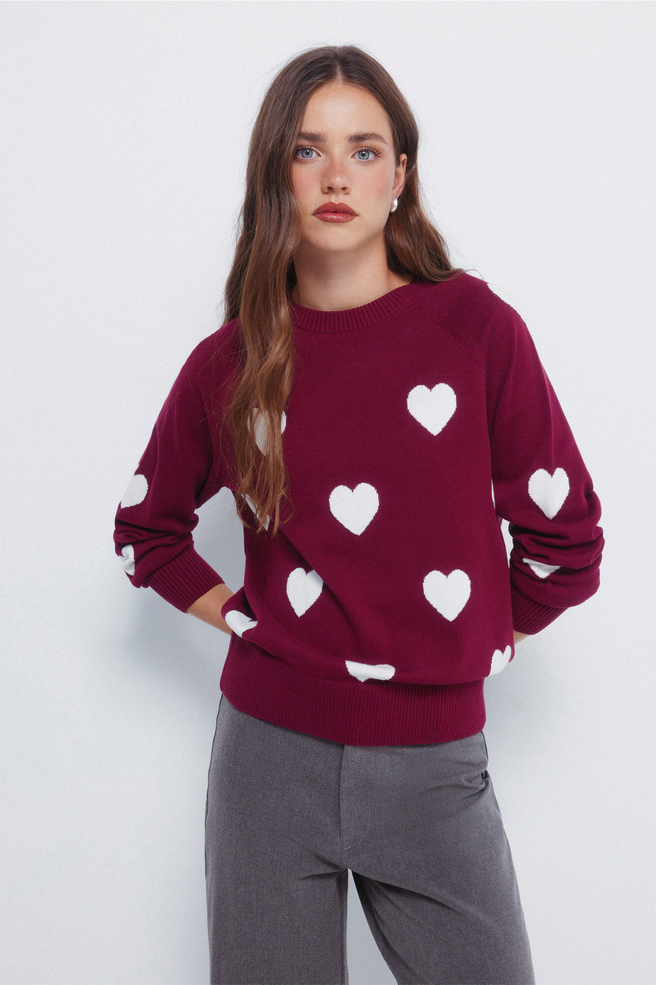 Springfield Jersey de corazones en intarsia p&uacute;rpura