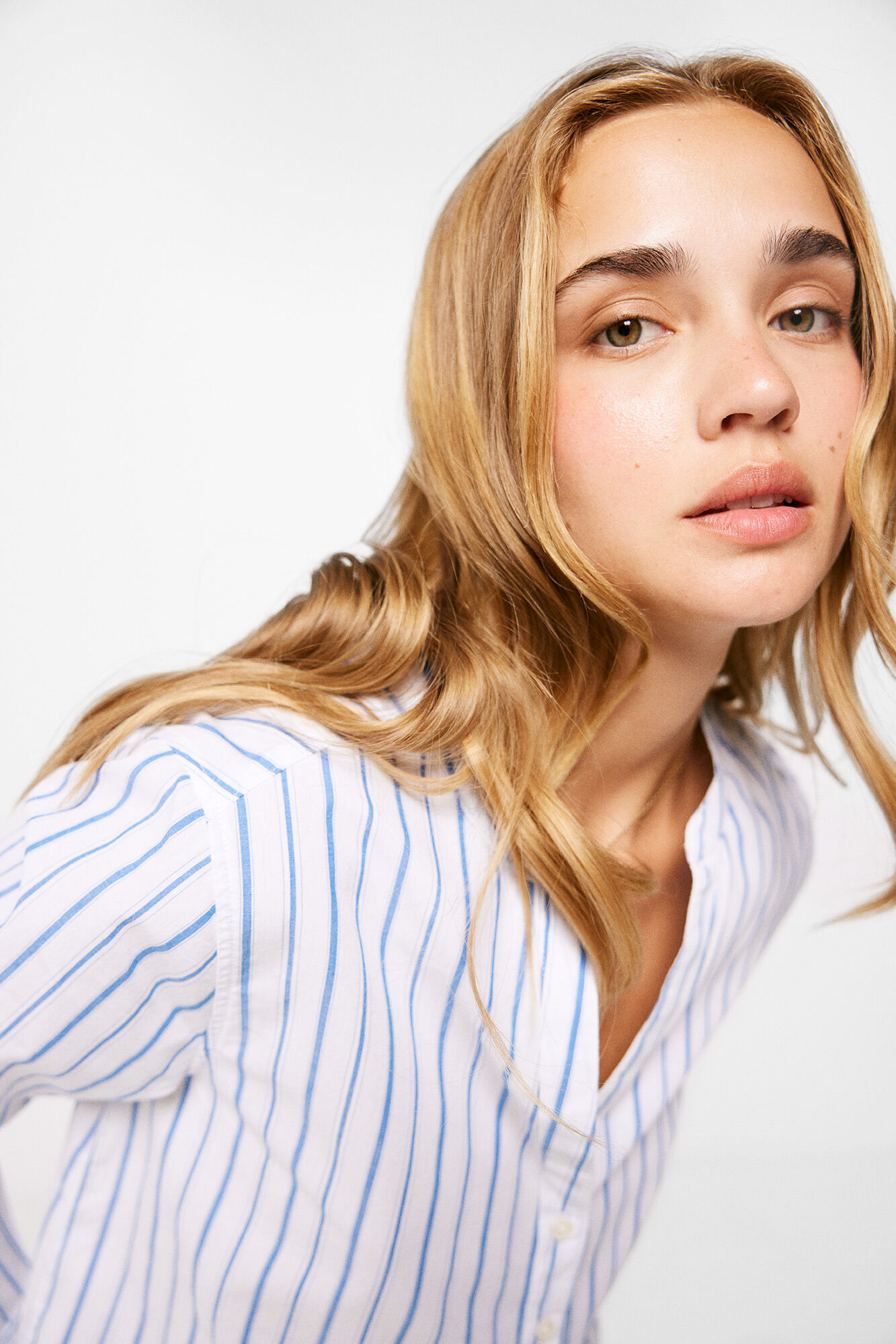 Springfield Blusa Rayas Cuello Mao Algod&oacute;n azul mezcla