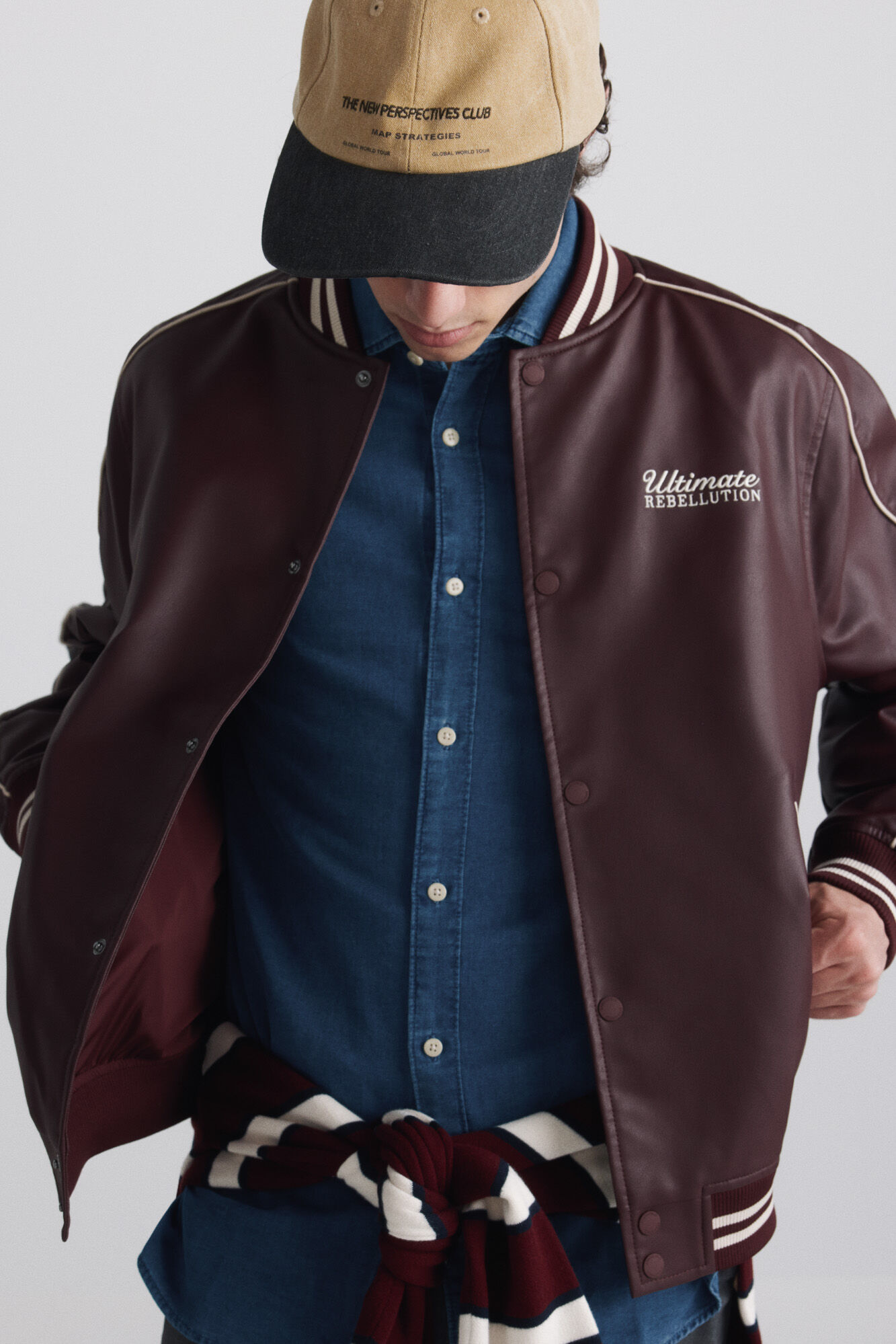 Springfield Chamarra bomber efecto piel varsity rojo