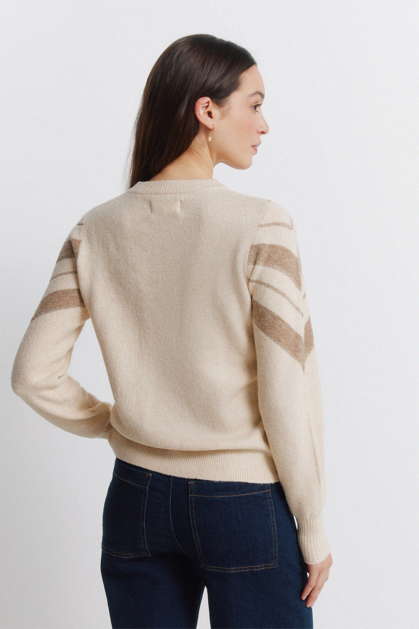 Springfield Jersey de l&uacute;rex con estampado de chevr&oacute;n beige