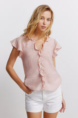 Springfield Blusa con volante de encaje rosa