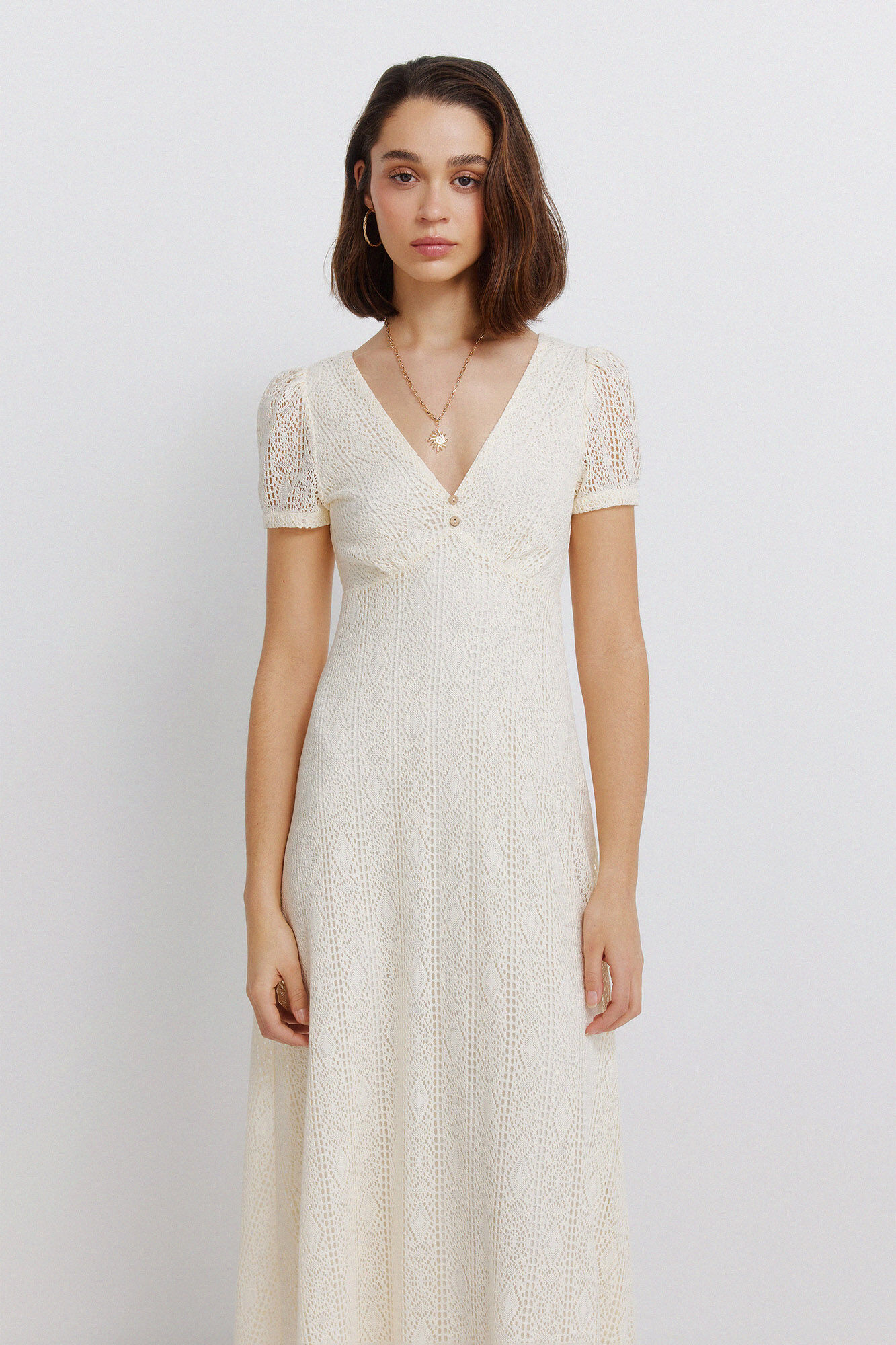 Springfield Vestido midi de crochet beige