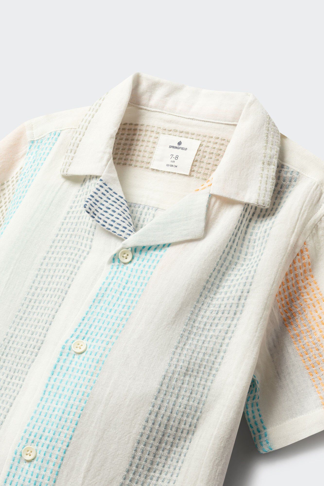 Springfield Kids Camisa de manga corta bordada a rayas para ni&ntilde;o blanco