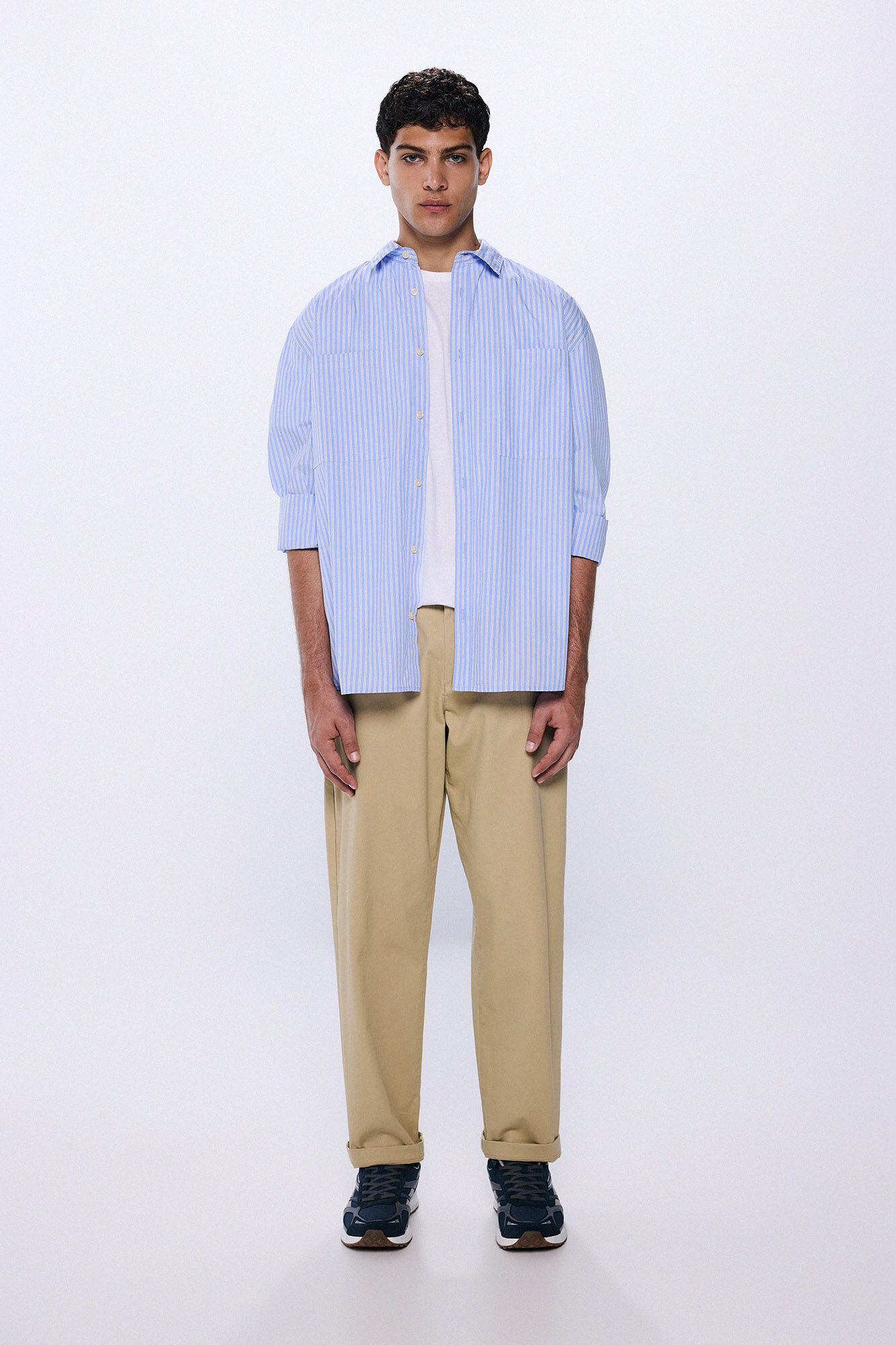 Springfield Camisa oversize rayas popel&iacute;n azul