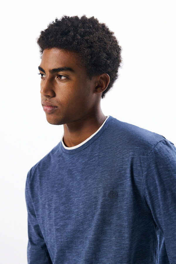 Springfield Playera manga larga doble rayas azul