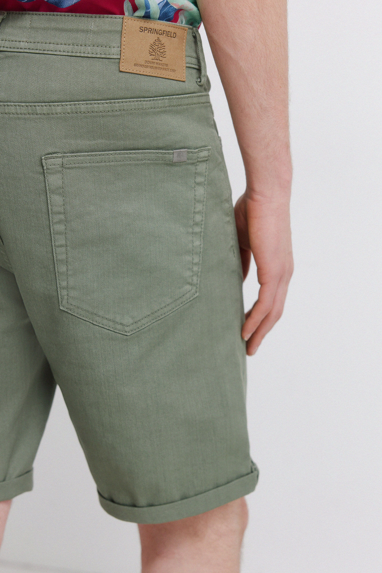 Springfield Bermudas de 5 bolsillos lavadas slim fit verde