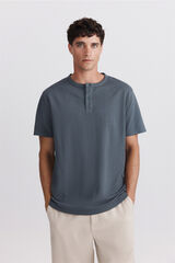 Springfield Playera cuello redondo con botones de piqu&eacute; texturizado azul indigo