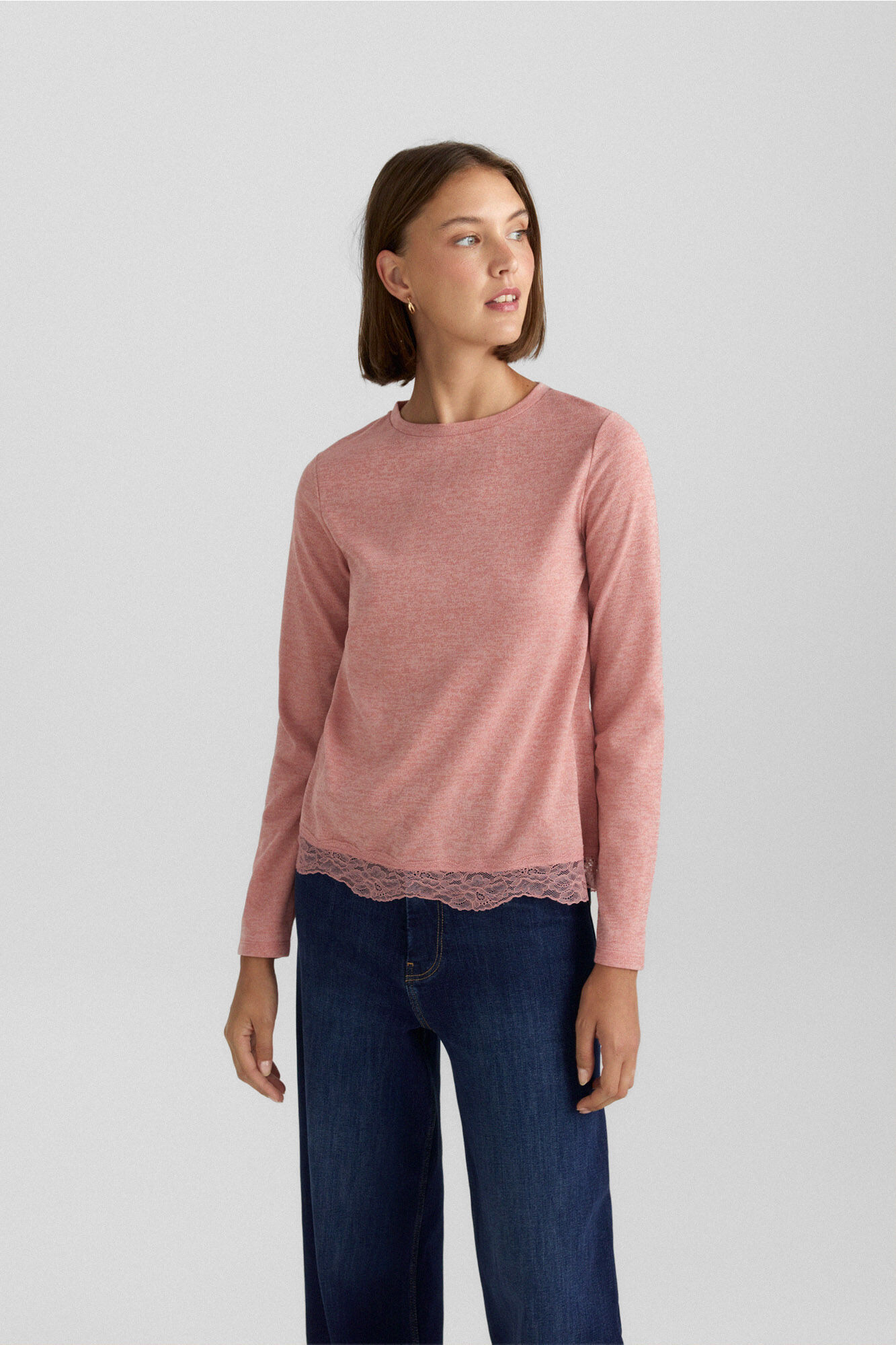 Springfield Playera manga larga de encaje rosa