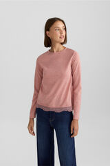Springfield Playera manga larga de encaje rosa