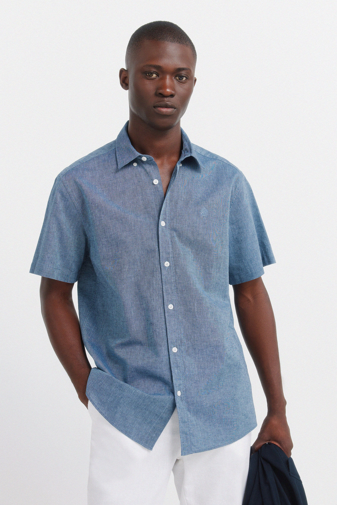 Springfield Camisa de manga corta de lino azulado