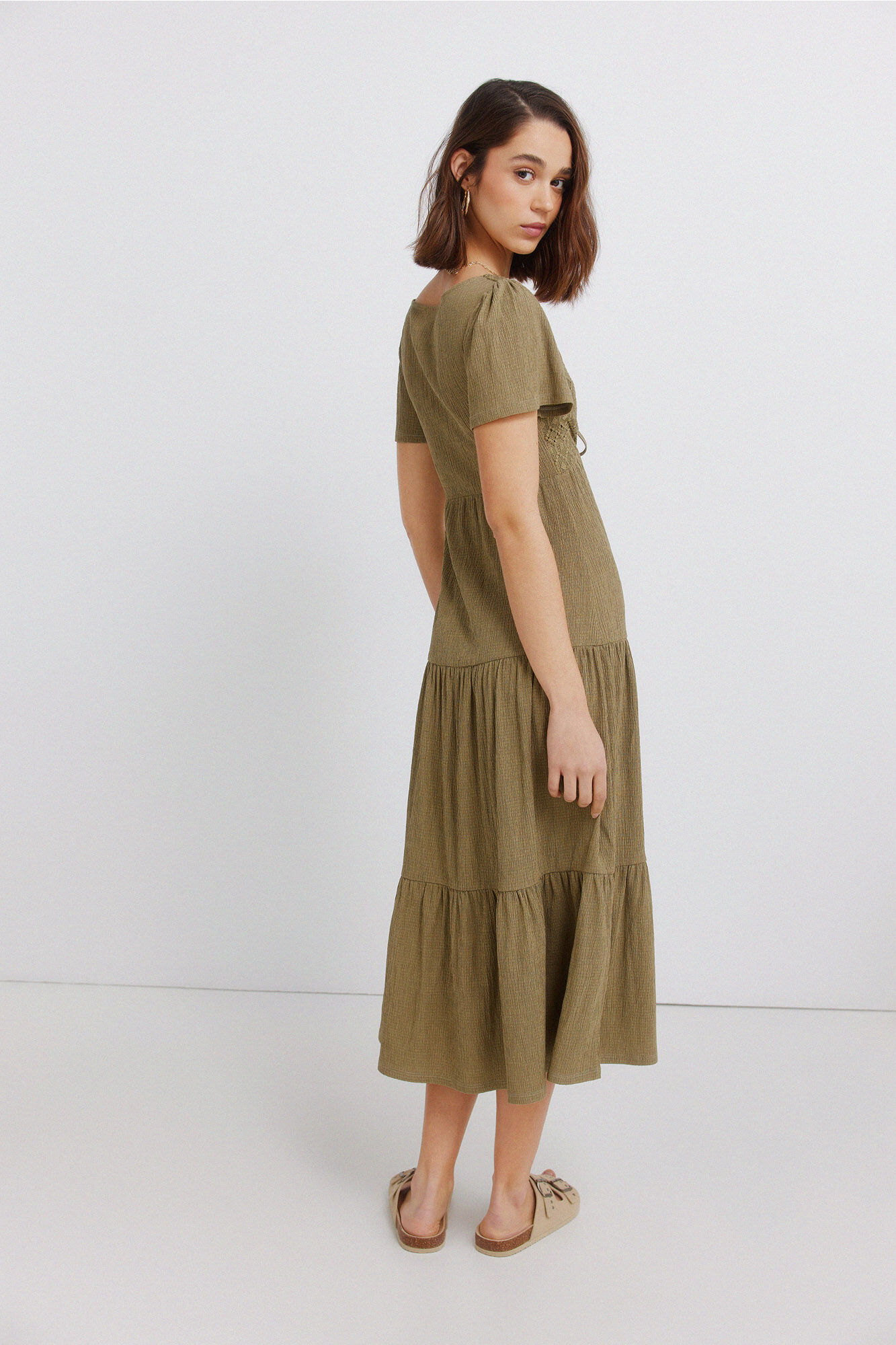 Springfield Vestido midi con volantes kaki