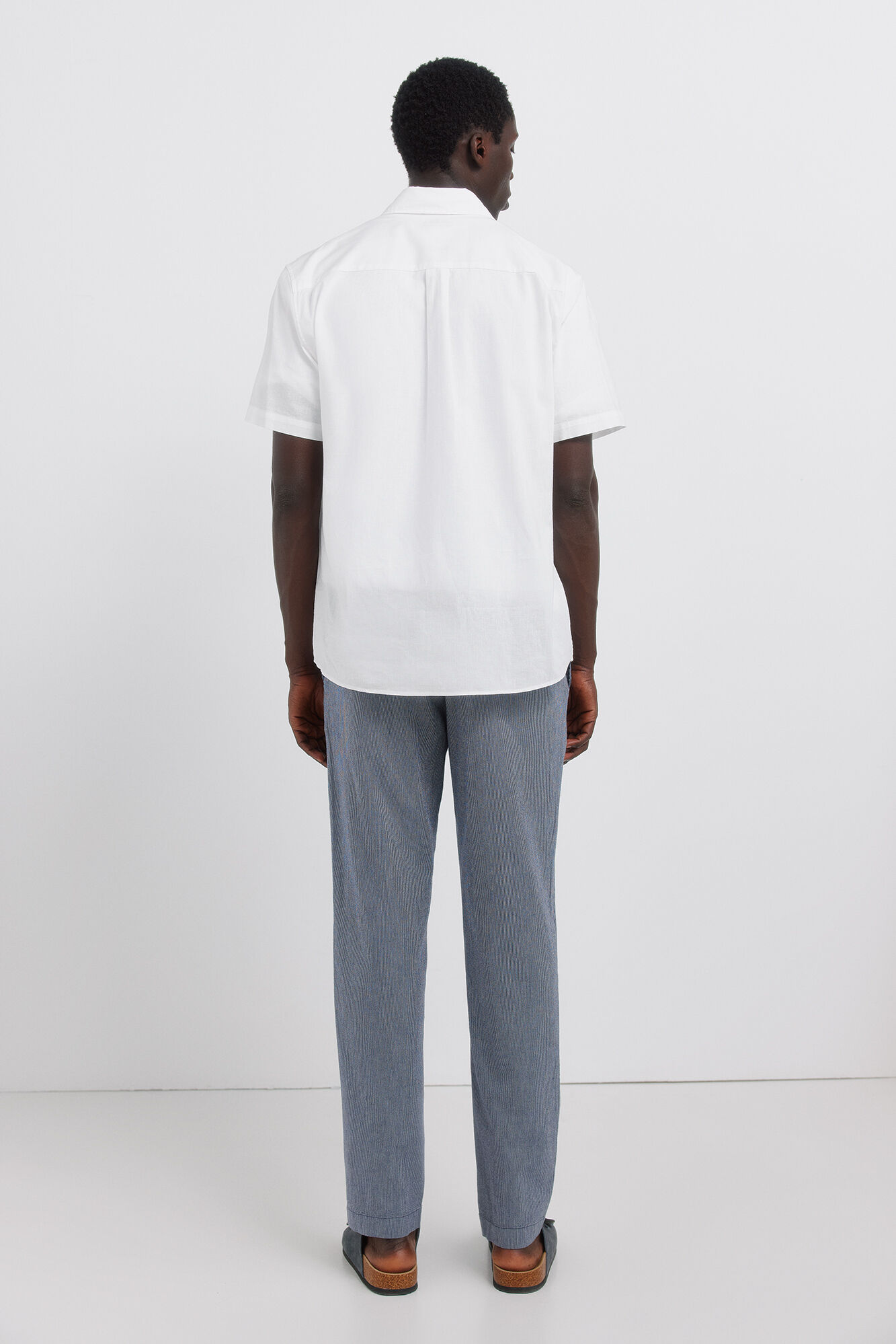Springfield Pantal&oacute;n chino de lino a rayas straight fit azulado