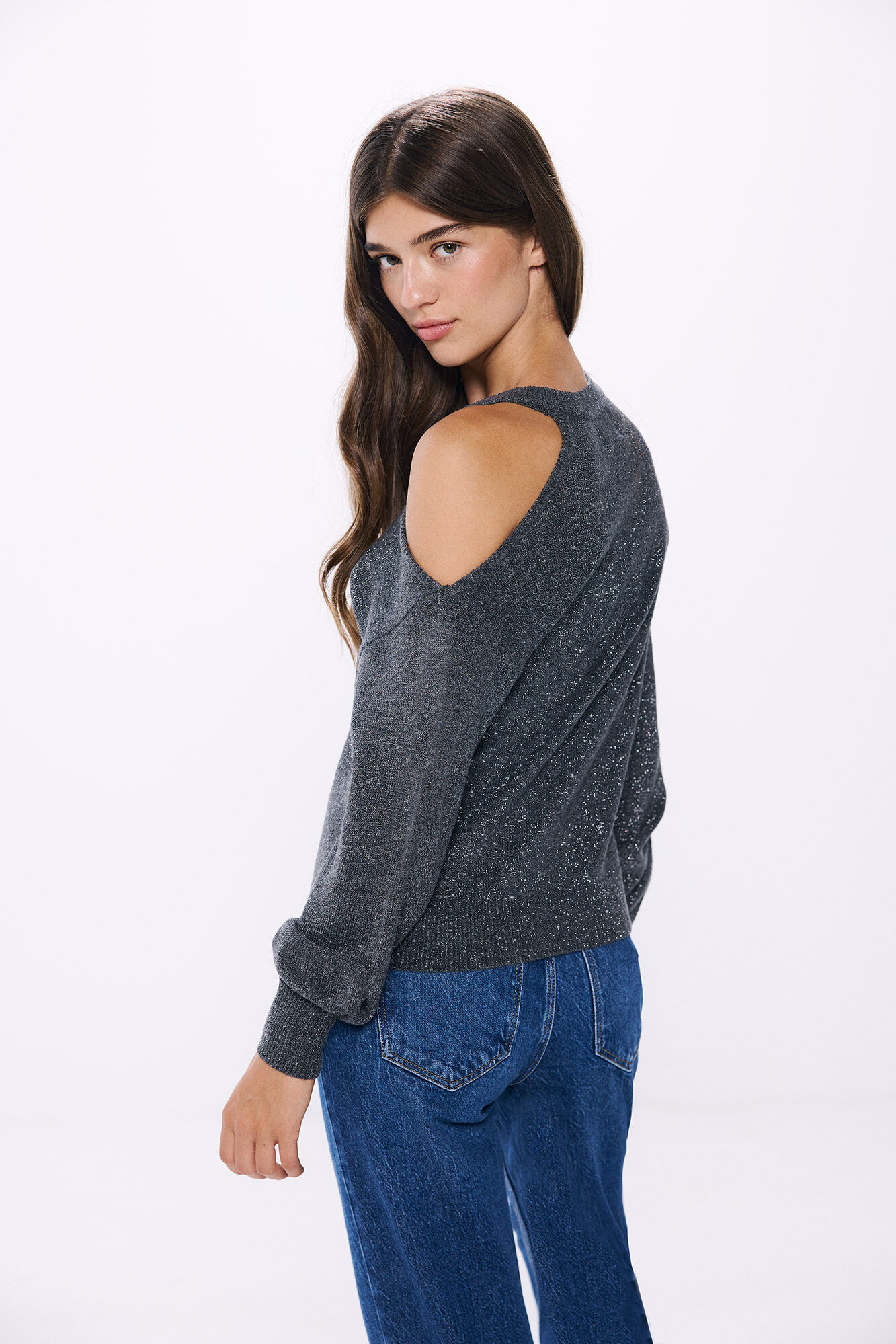 Springfield Su&eacute;ter asim&eacute;trico lurex gris