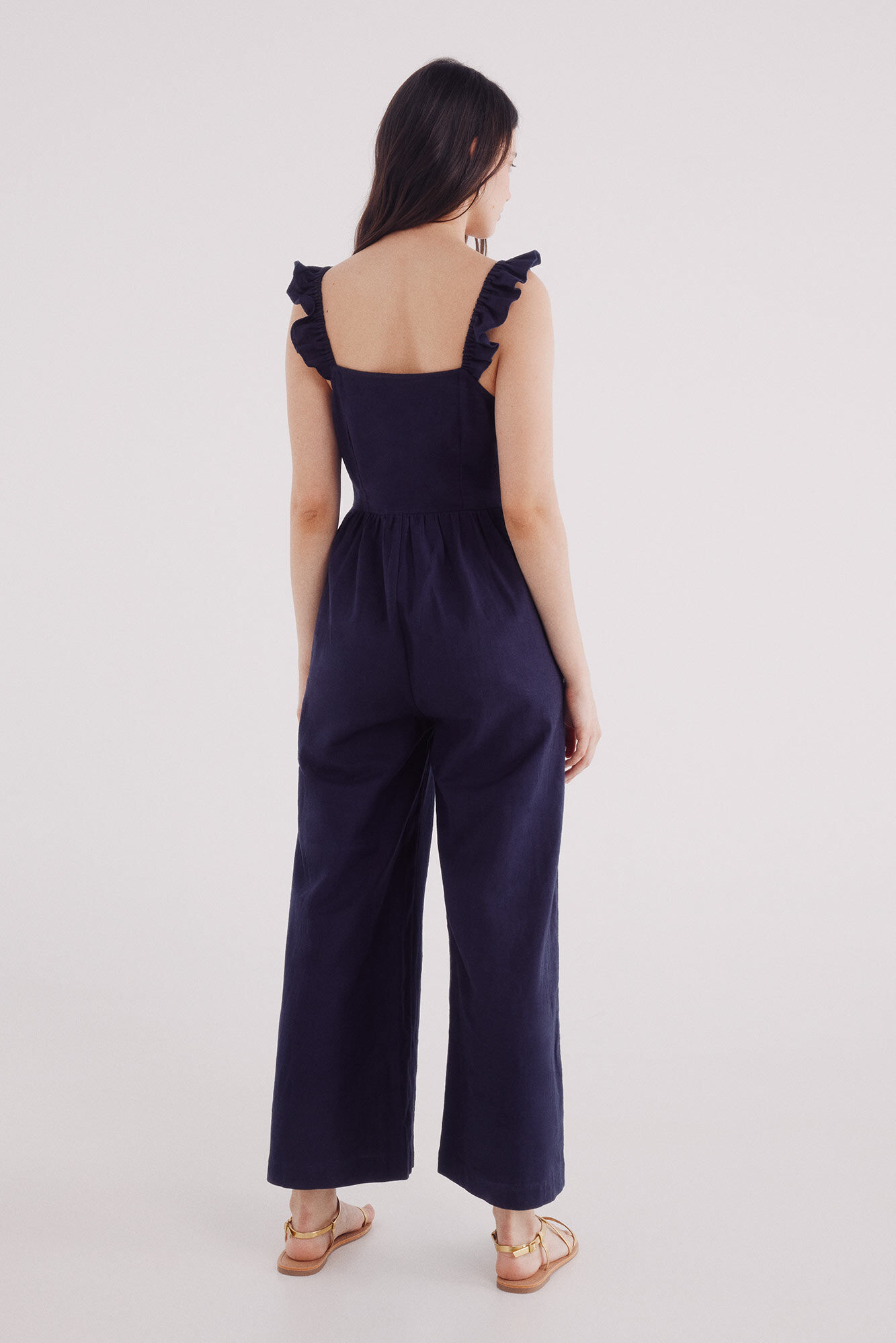 Springfield Jumpsuit tirantes volantes algod&oacute;n marino