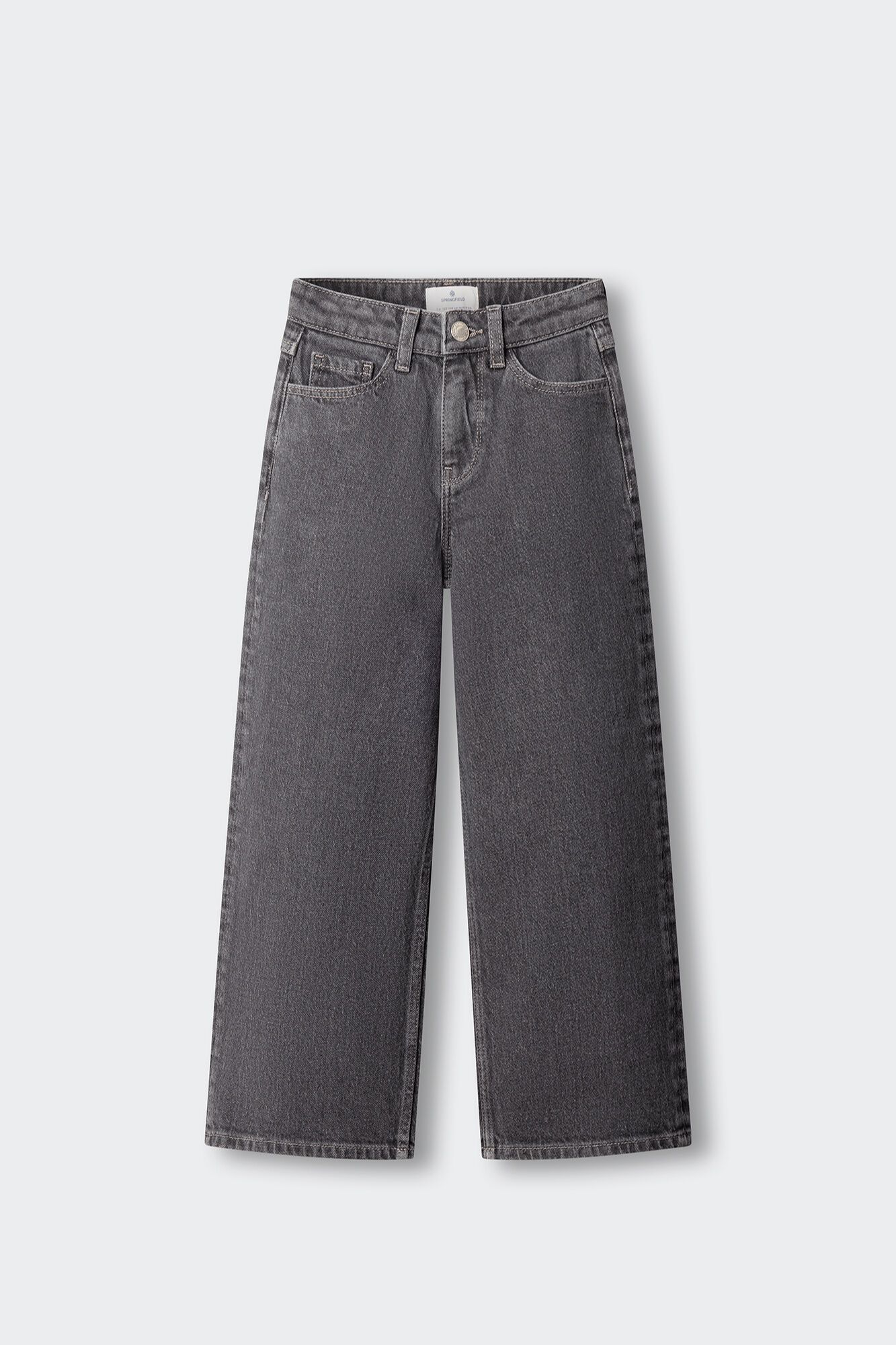 Springfield Kids Pantal&oacute;n wide leg de mezclilla b&aacute;sico para ni&ntilde;a gris