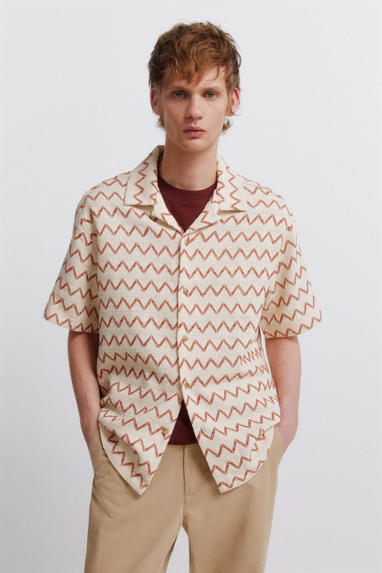Springfield Camisa bowling de tejido estampado blanco