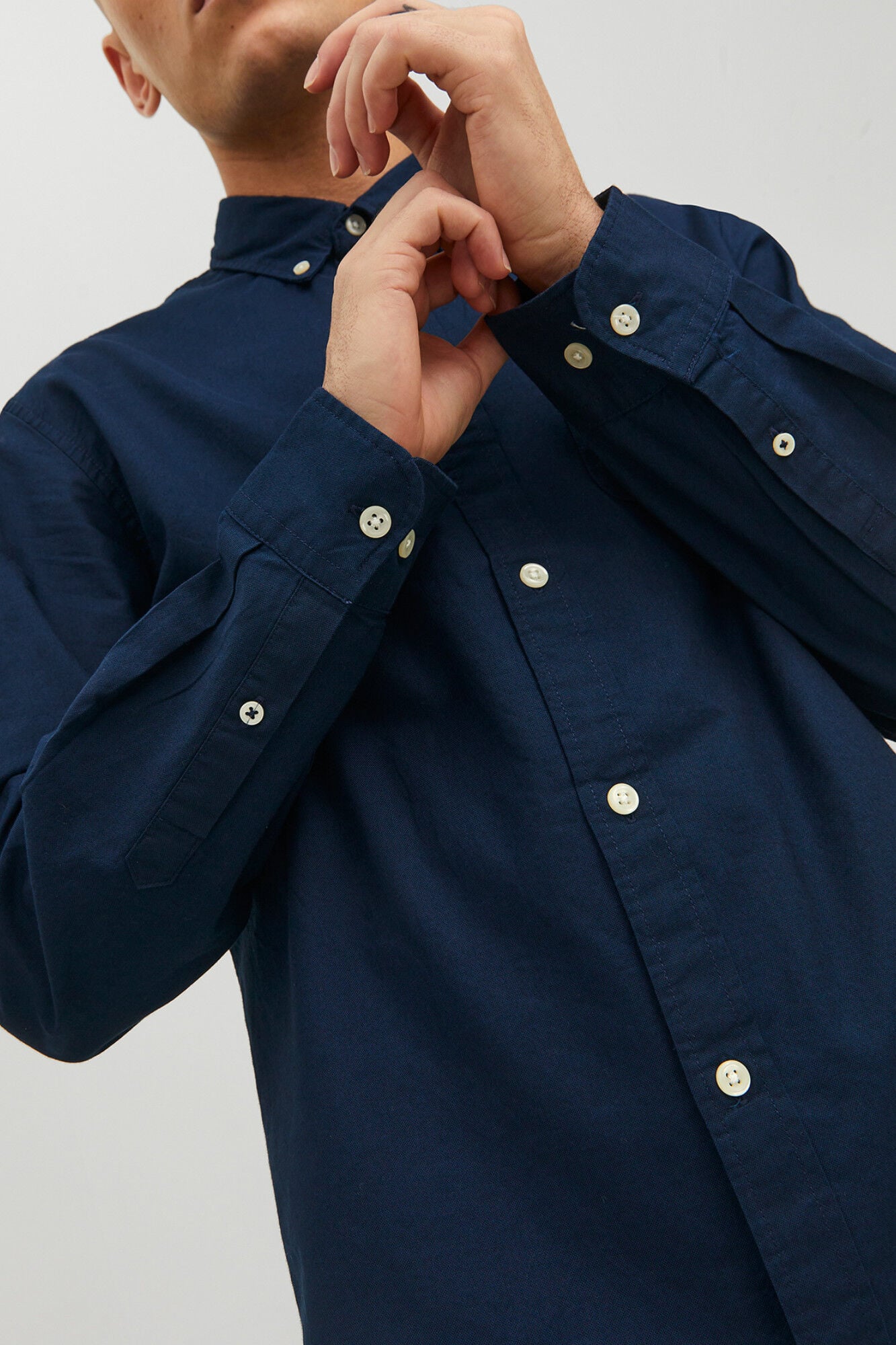 Jack & Jones Camisa oxford de algod&oacute;n marino