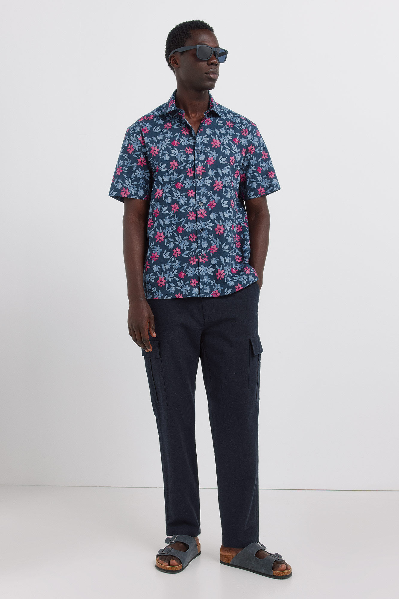 Springfield Pantal&oacute;n cargo de lino slim fit azulado