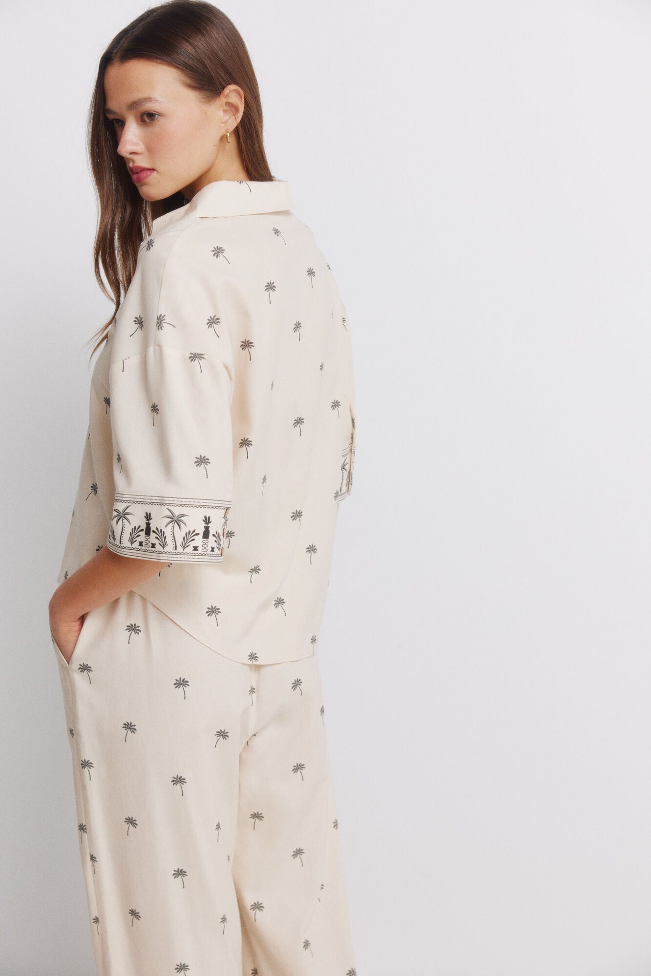 Springfield Camisa de manga corta oversize de lino caf&eacute;