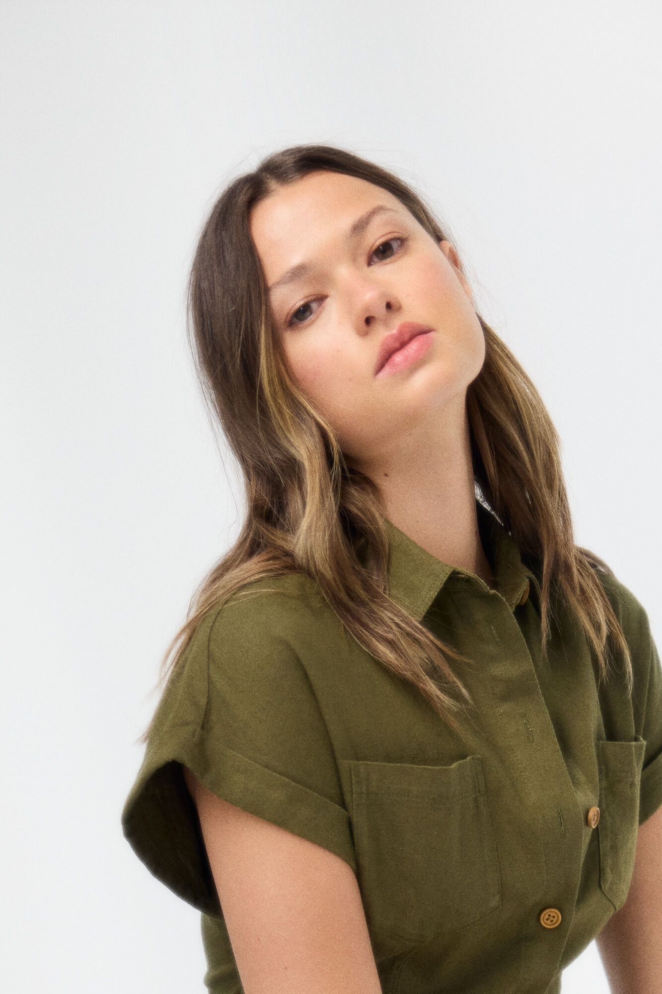 Springfield Vestido midi camisero khaki