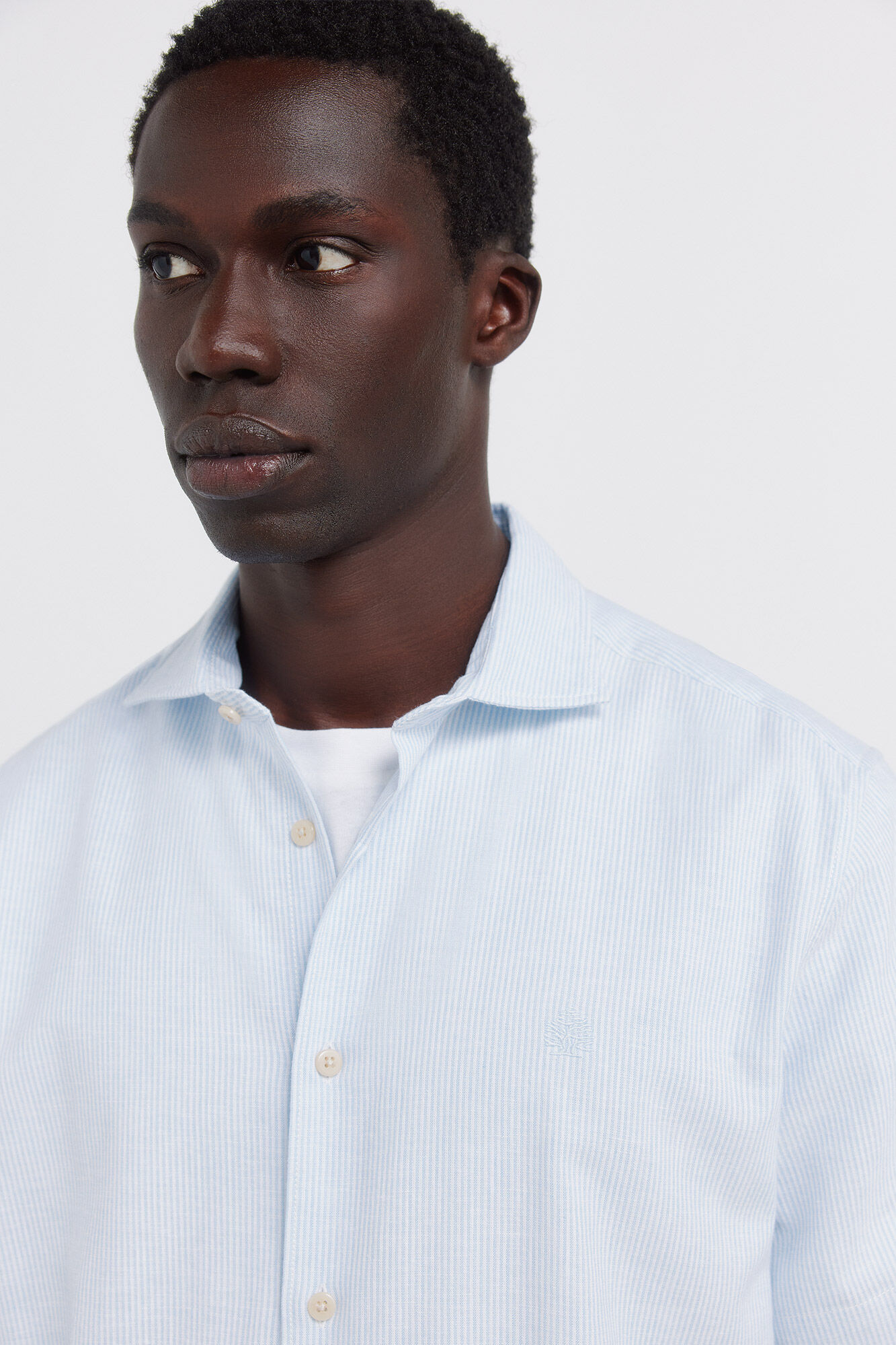 Springfield Camisa de manga corta de lino con micro rayas