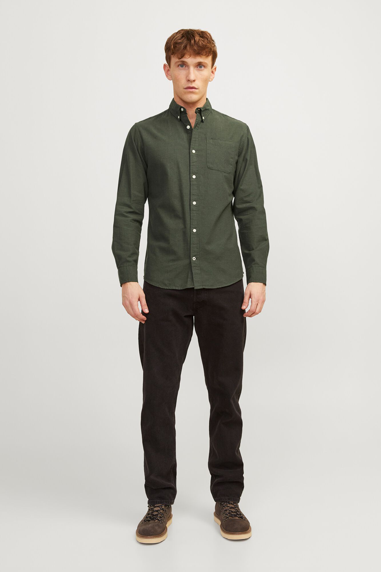 Jack & Jones Camisa oxford de algod&oacute;n verde
