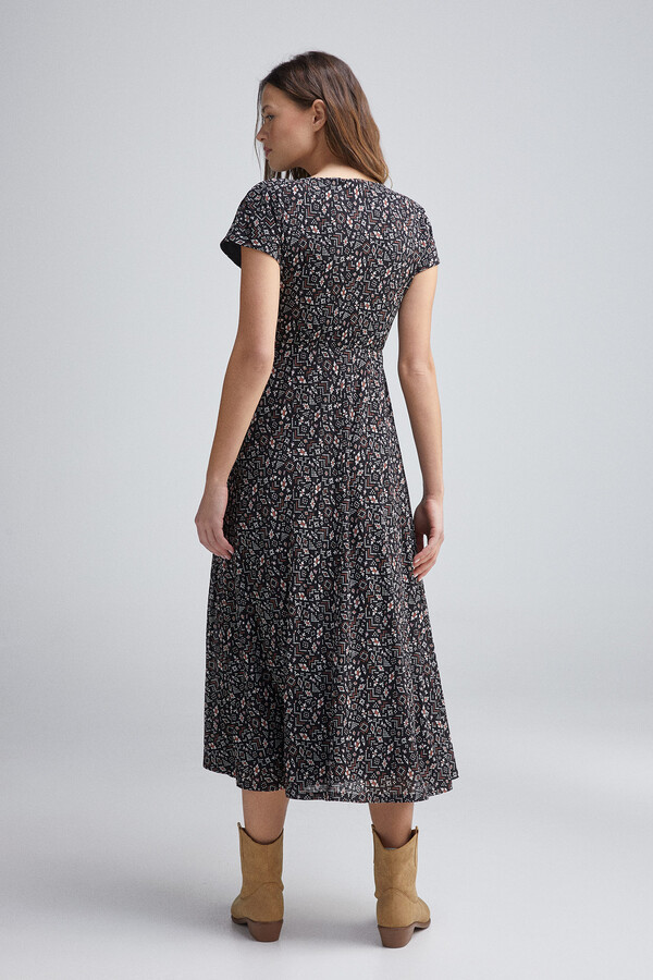 Springfield Vestido midi escote cenefa negro
