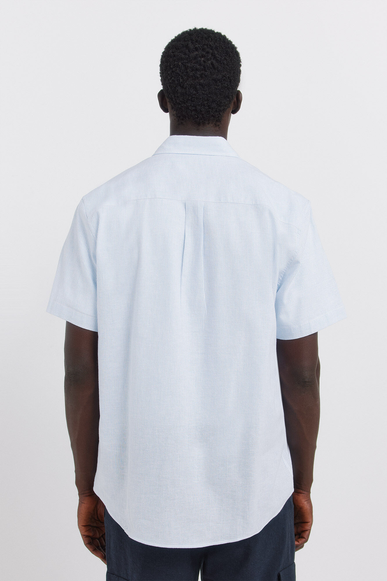 Springfield Camisa de manga corta de lino con micro rayas azul indigo