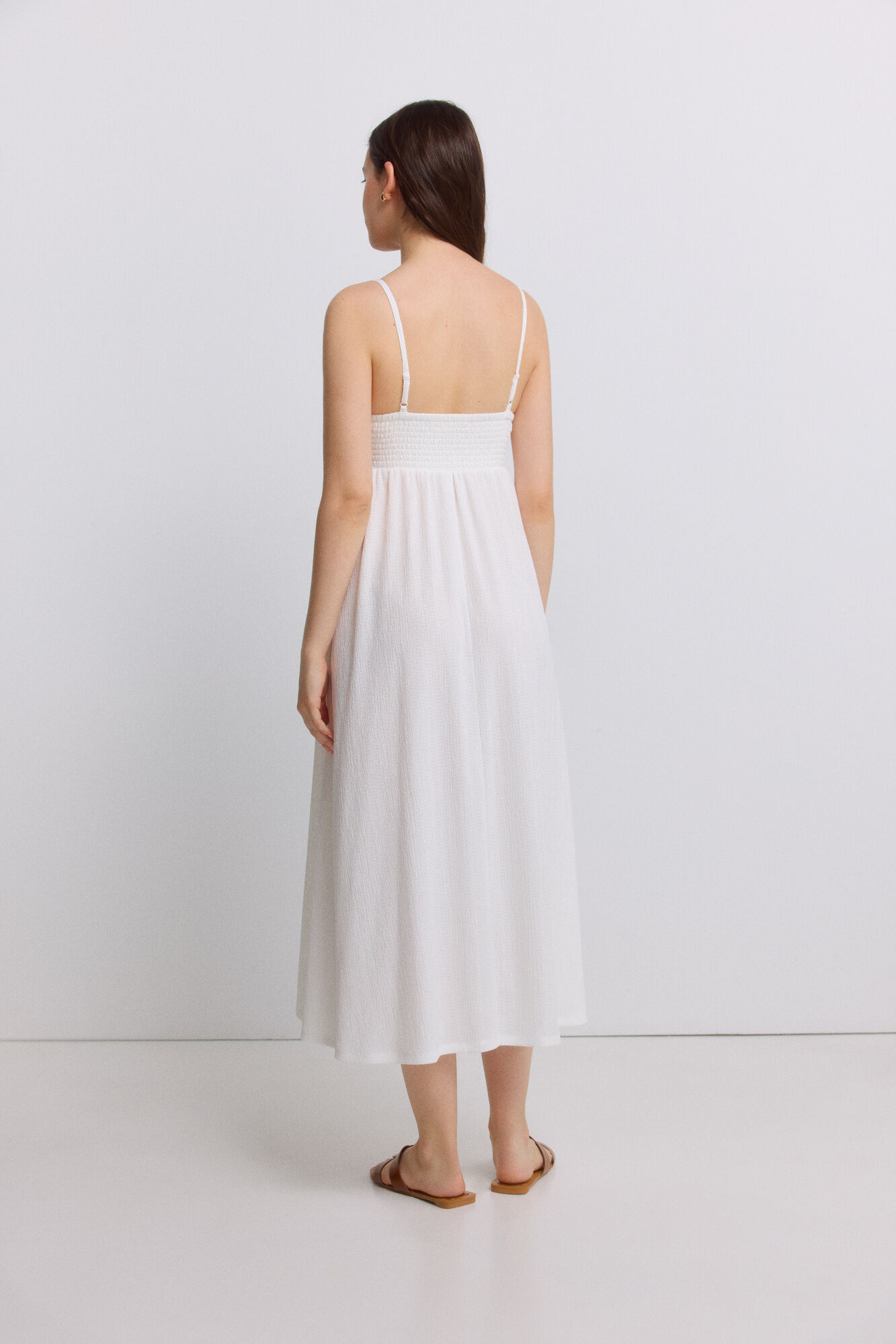 Springfield Vestido midi de tirantes de crochet blanco
