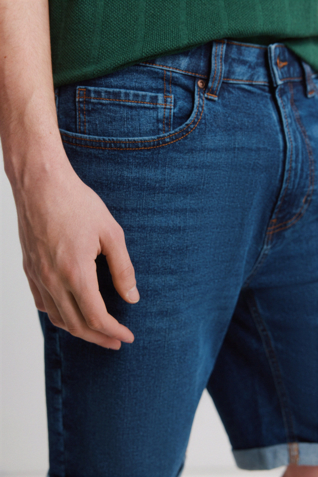 Springfield Bermudas de mezclilla b&aacute;sicas lavado oscuro slim fit azul