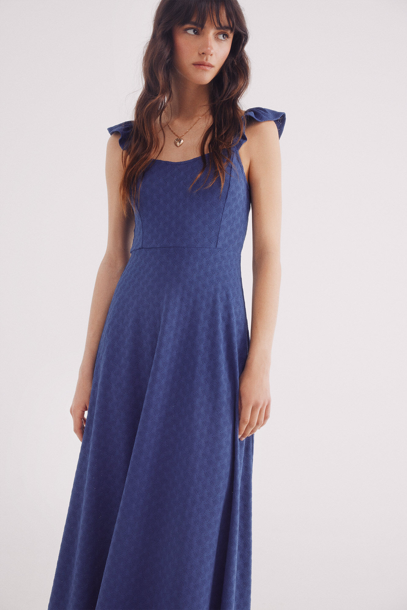 Springfield Vestido midi bordado suizo tirantes estampado