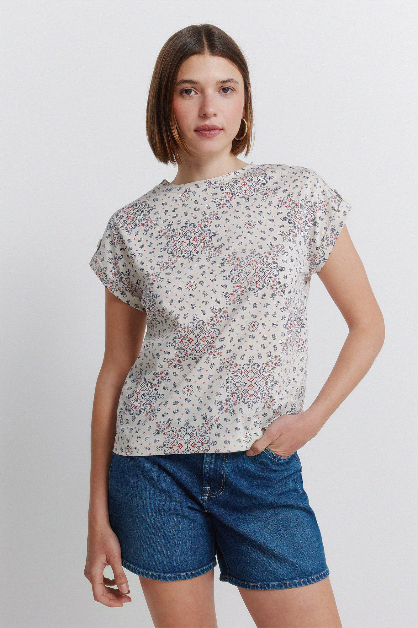 Springfield Playera de manga doblada beige