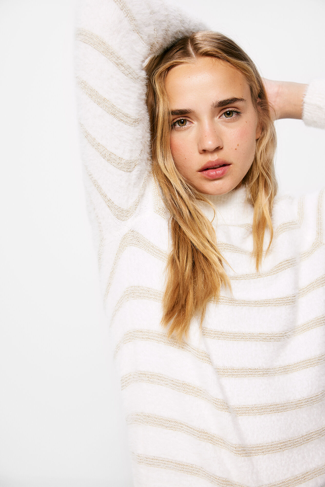 Springfield Su&eacute;ter Rayas Lurex Pelo blanco