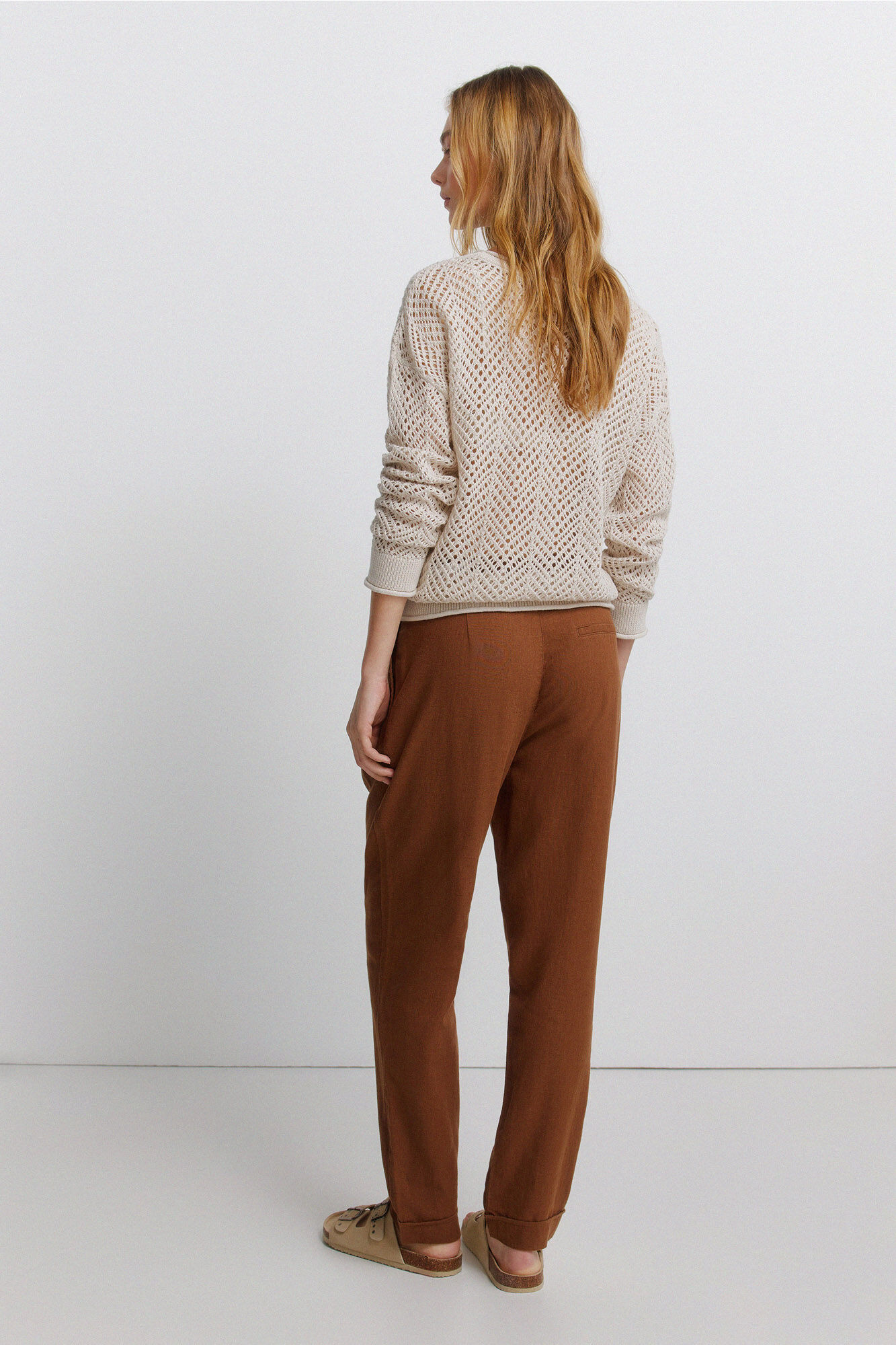 Springfield Pantalones de lino caf&eacute;