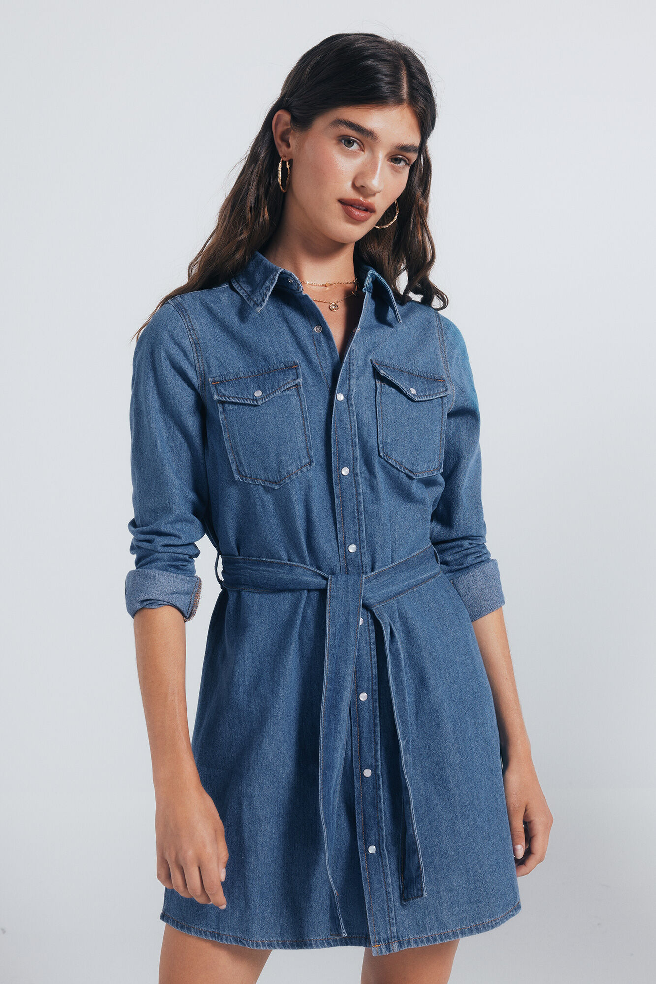 Springfield Vestido denim camisero cintur&oacute;n azul