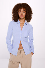 Springfield Camisa oxford escote pico azul mezcla