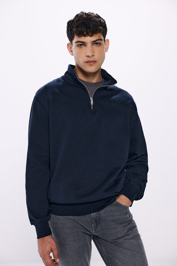 Springfield Sudadera básica cuello camionero azul