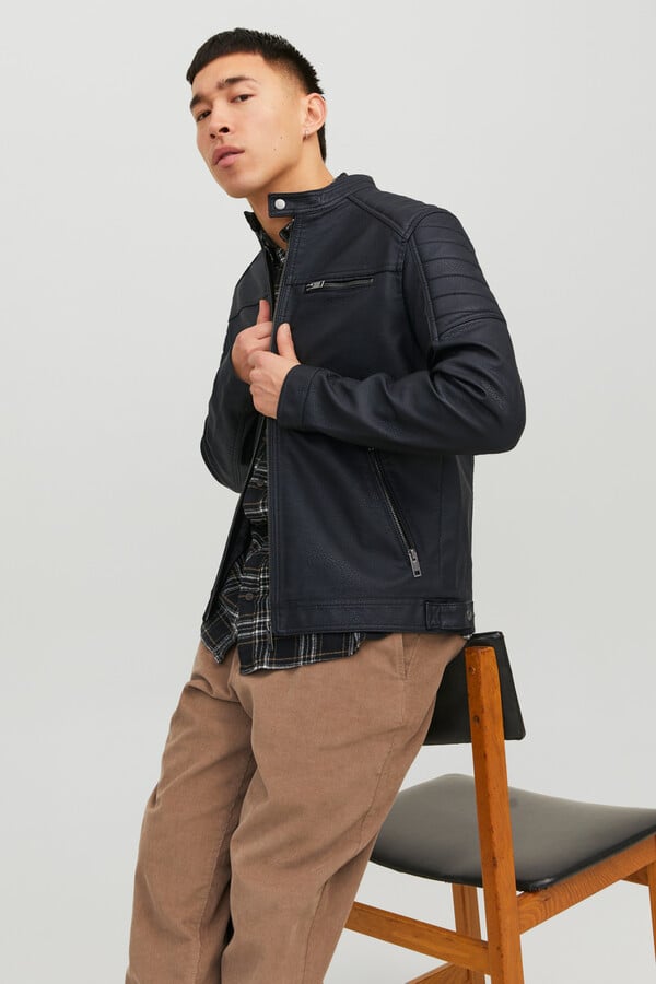 Jack & Jones Chamarra simil cuero negro